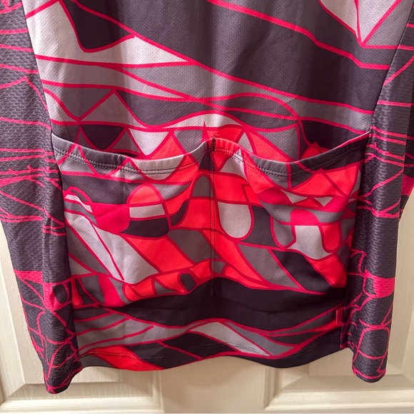 Terry Cycling Sleeveless Jersey Size Medium Pink Grey Geometric Back Pockets - Picture 6 of 6